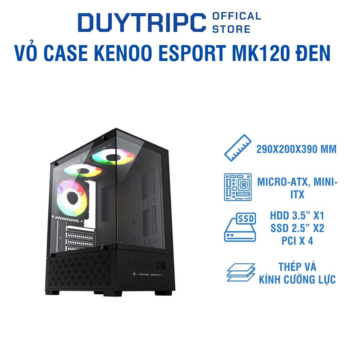 Vỏ Case KENOO ESPORT MK120 Đen – Thiết Kế Gaming Hiện Đại, Kính Cường Lực, Giá Tốt
